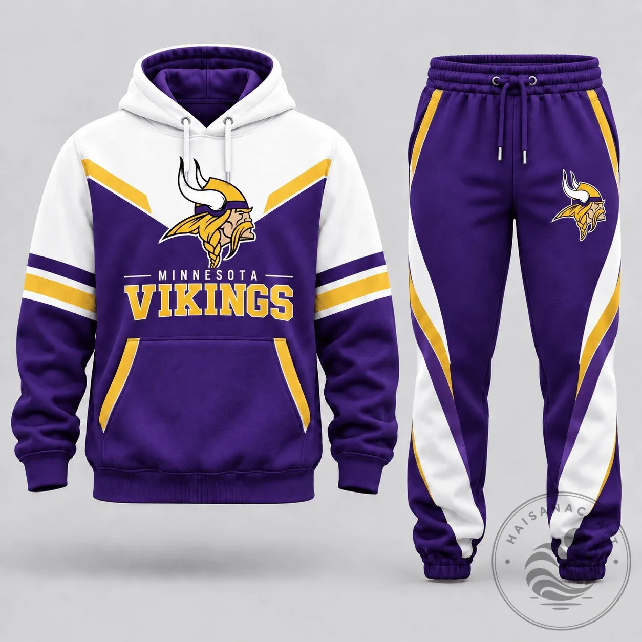 Purple and Gold Hoodie with Jogger Pants Set for Minnesota Vikings Football Fans