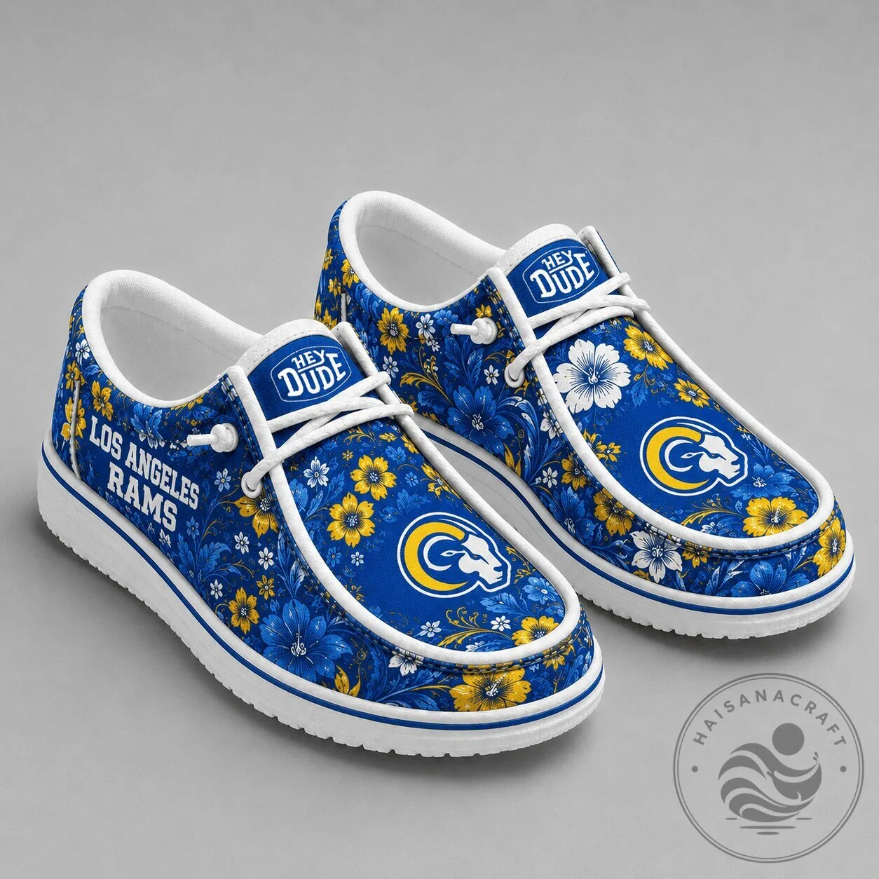 Los Angeles Rams Floral Pattern Blue and Gold Hey Dude Style Shoes