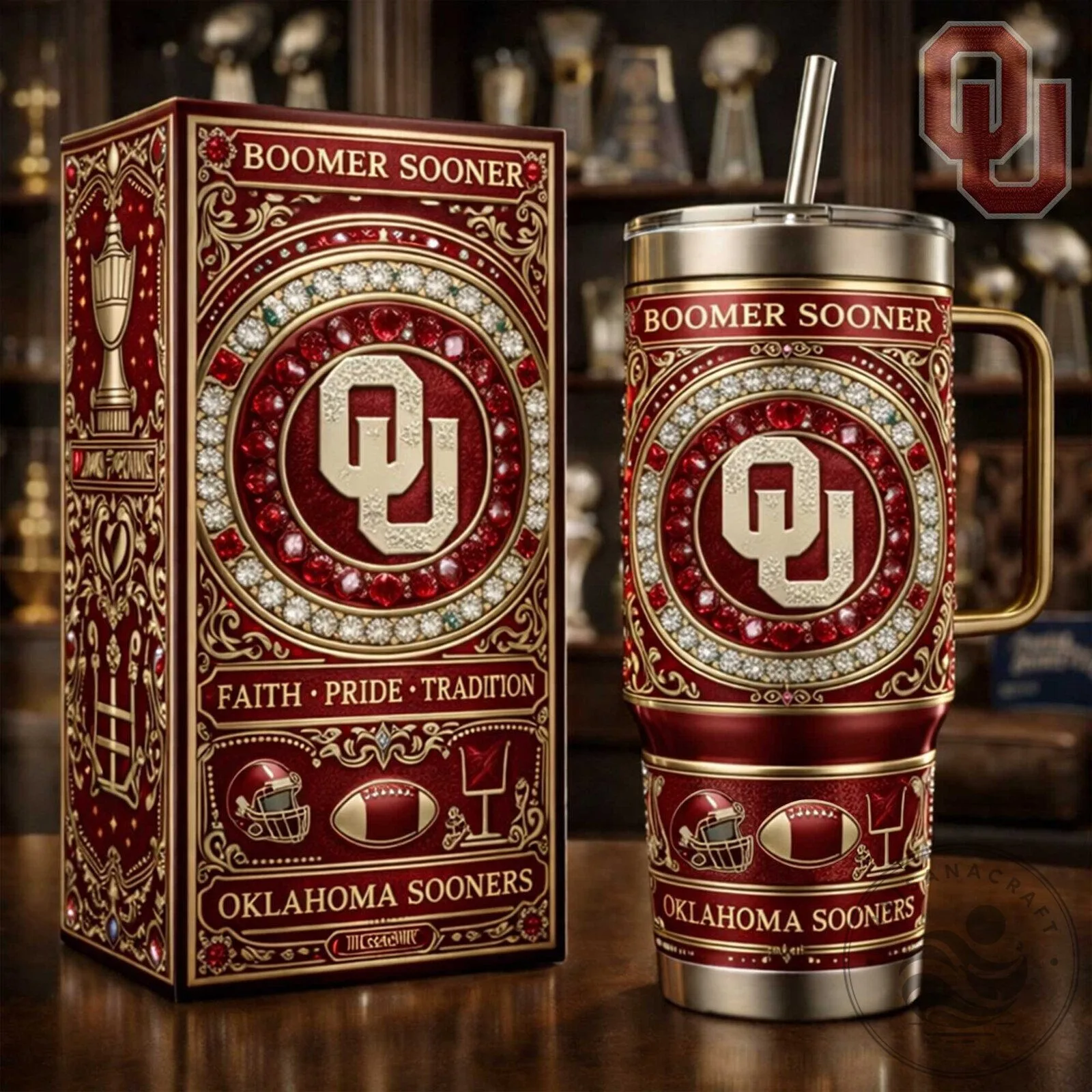 Oklahoma Sooners Boomer Sooner Faith Pride Tradition Tumbler with Handle