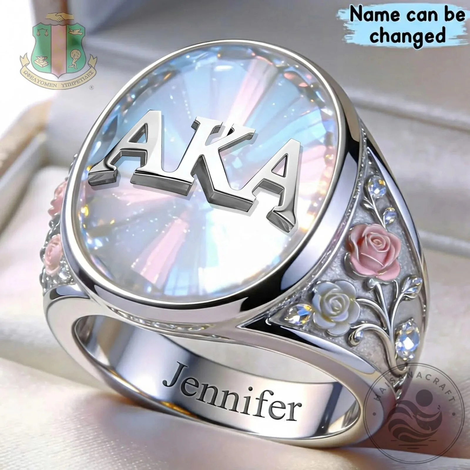 Alpha Kappa Alpha Sorority Personalized Ring with Name Engraving
