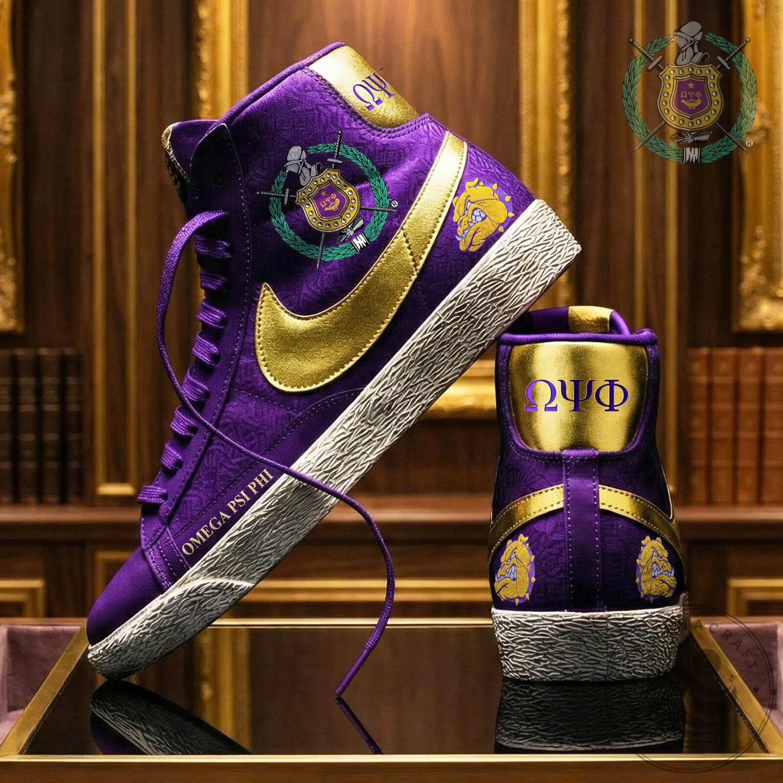Omega Psi Phi Fraternity Purple and Gold High-Top Sneakers