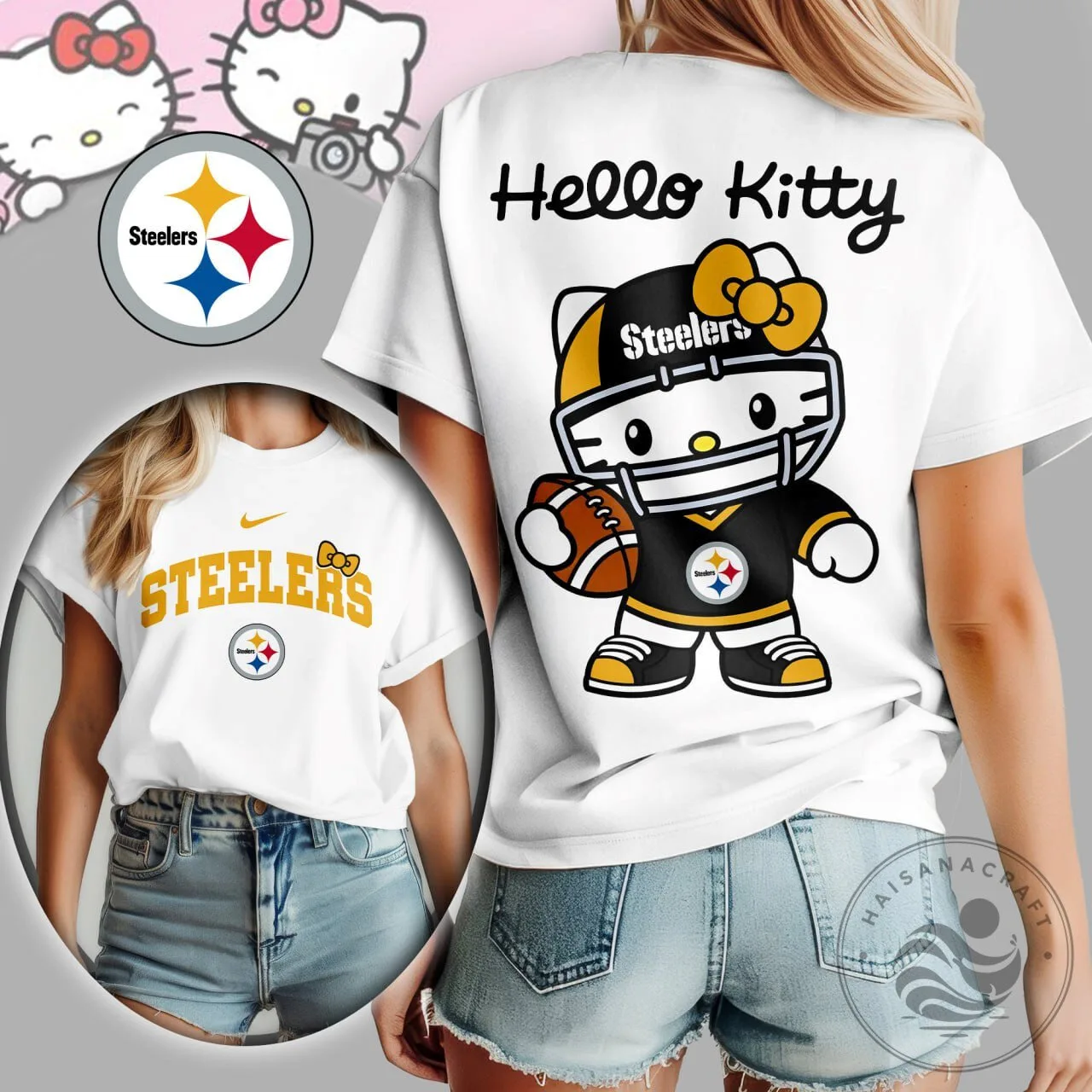 Pittsburgh Steelers Hello Kitty Football Fan Graphic T-Shirt
