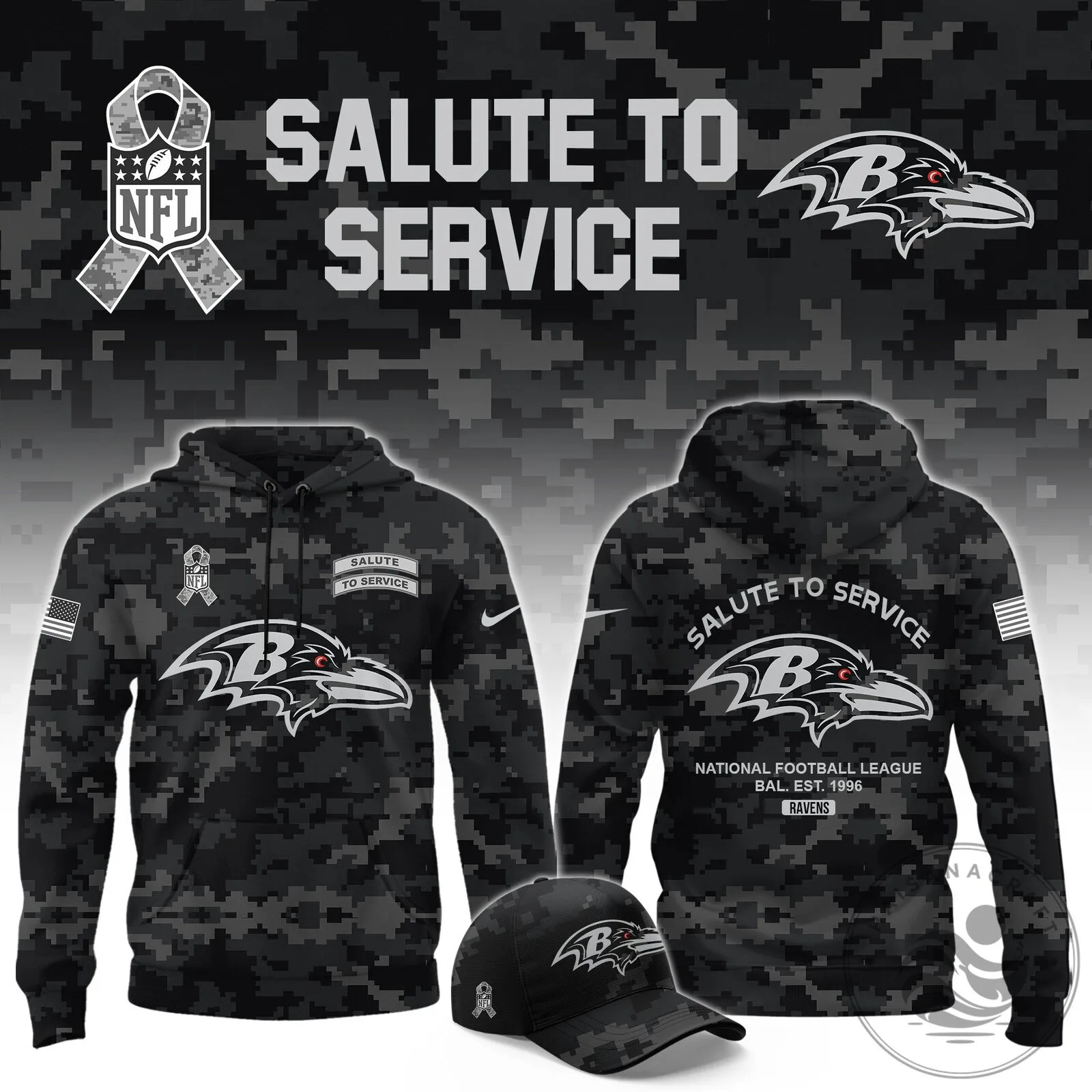 Baltimore Ravens Salute To Service Digital Camouflage Hoodie