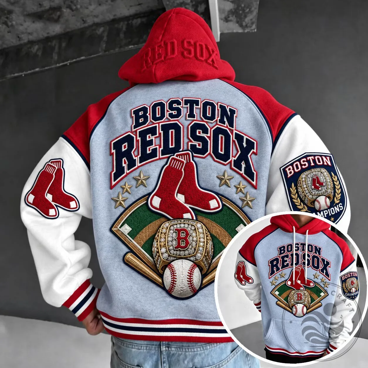 Boston Red Sox Baseball Team Logo Champions Varsity Hoodie