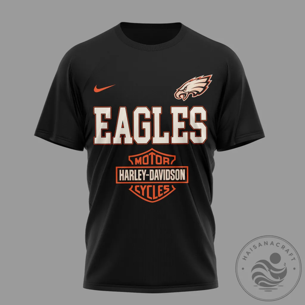 Philadelphia Eagles Harley Davidson Motorcycle Logo Black Short Sleeve T-Shirt Philadelphia Eagles Harley Davidson Motorcycle Logo Black Short Sleeve T-Shirt