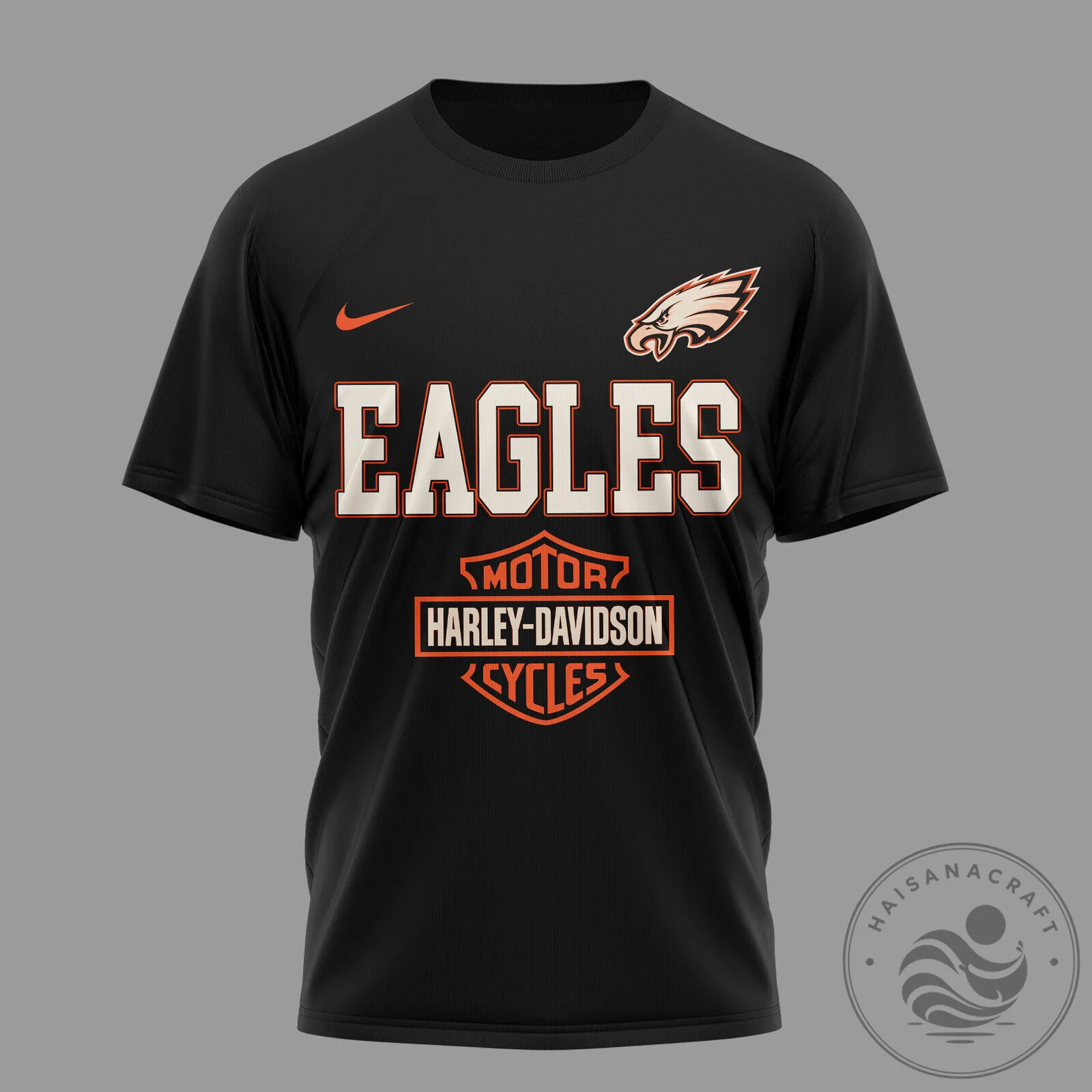 Philadelphia Eagles Harley Davidson Motorcycle Logo Black Short Sleeve T-Shirt
