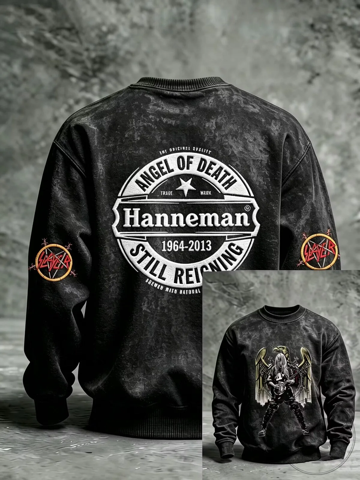Slayer Jeff Hanneman Angel of Death Still Reigning Black Washed Sweatshirt