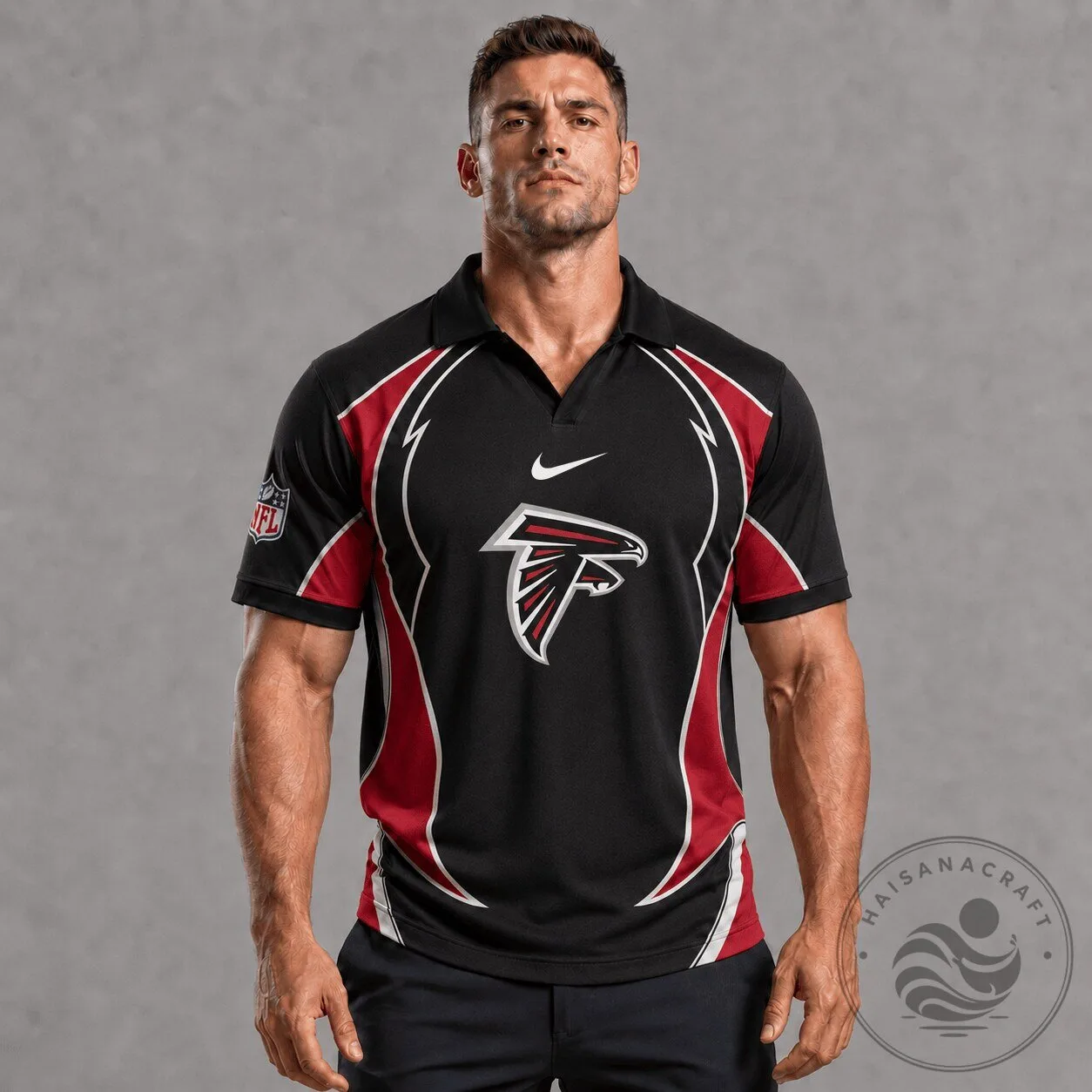 Black and Red Polo Shirt for Atlanta Falcons NFL Football Team