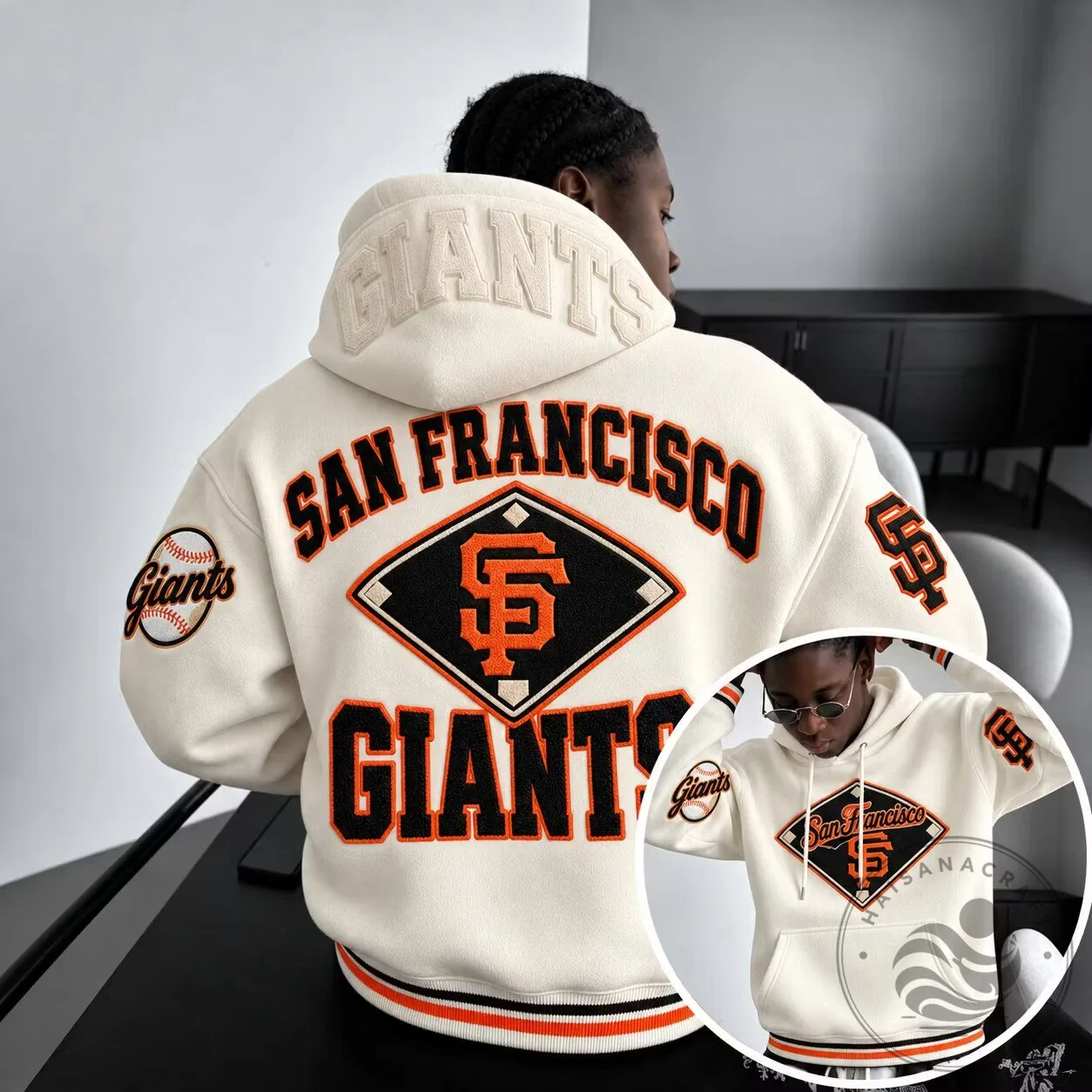 San Francisco Giants Baseball Team Embroidered Oversized Hoodie