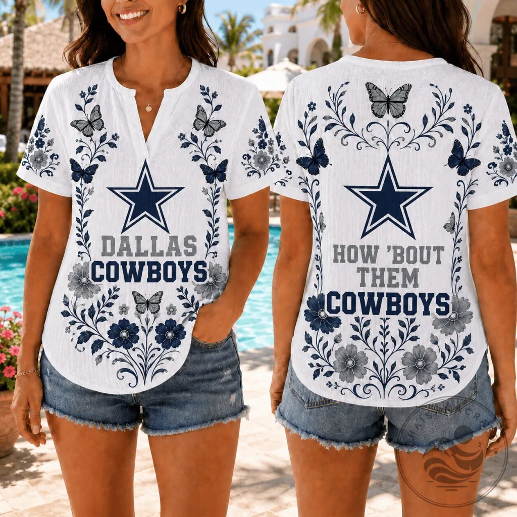 Dallas Cowboys Shirt Women's Floral Butterfly Game Day V-Neck Short Sleeve Top 3 Dallas Cowboys Shirt Women's Floral Butterfly Game Day V-Neck Short Sleeve Top