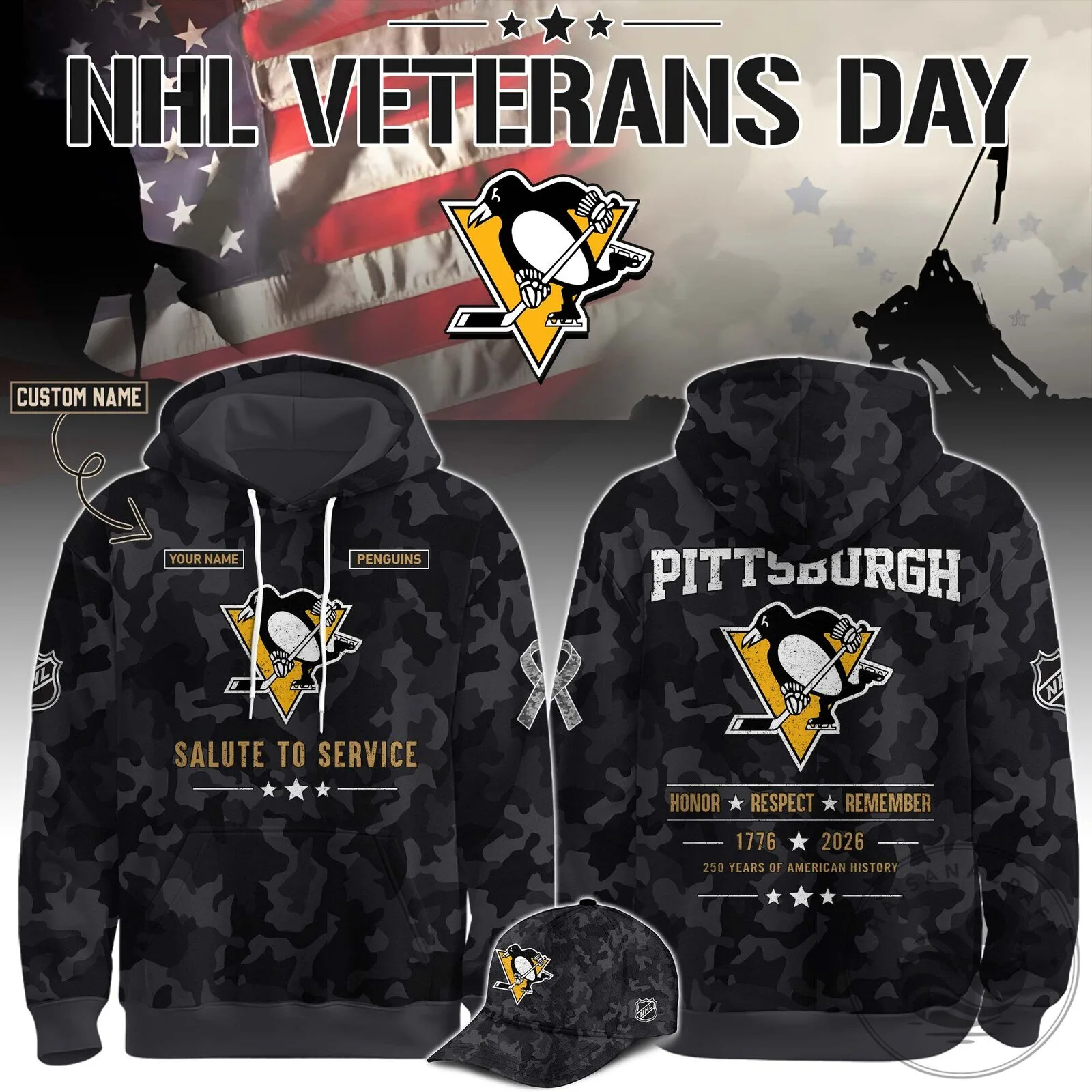 Pittsburgh Penguins NHL Veterans Day Salute To Service Camouflage Hoodie