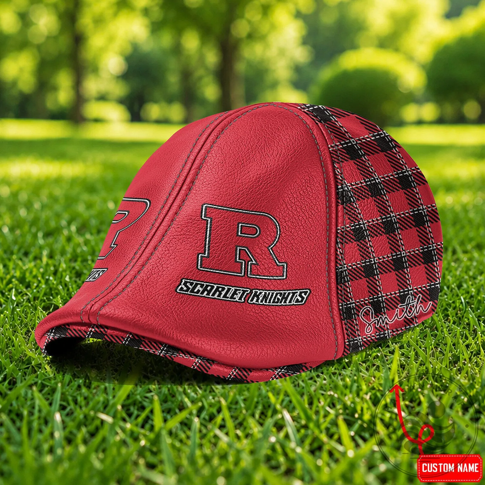 Rutgers Scarlet Knights Custom Name Red Plaid Flat Cap