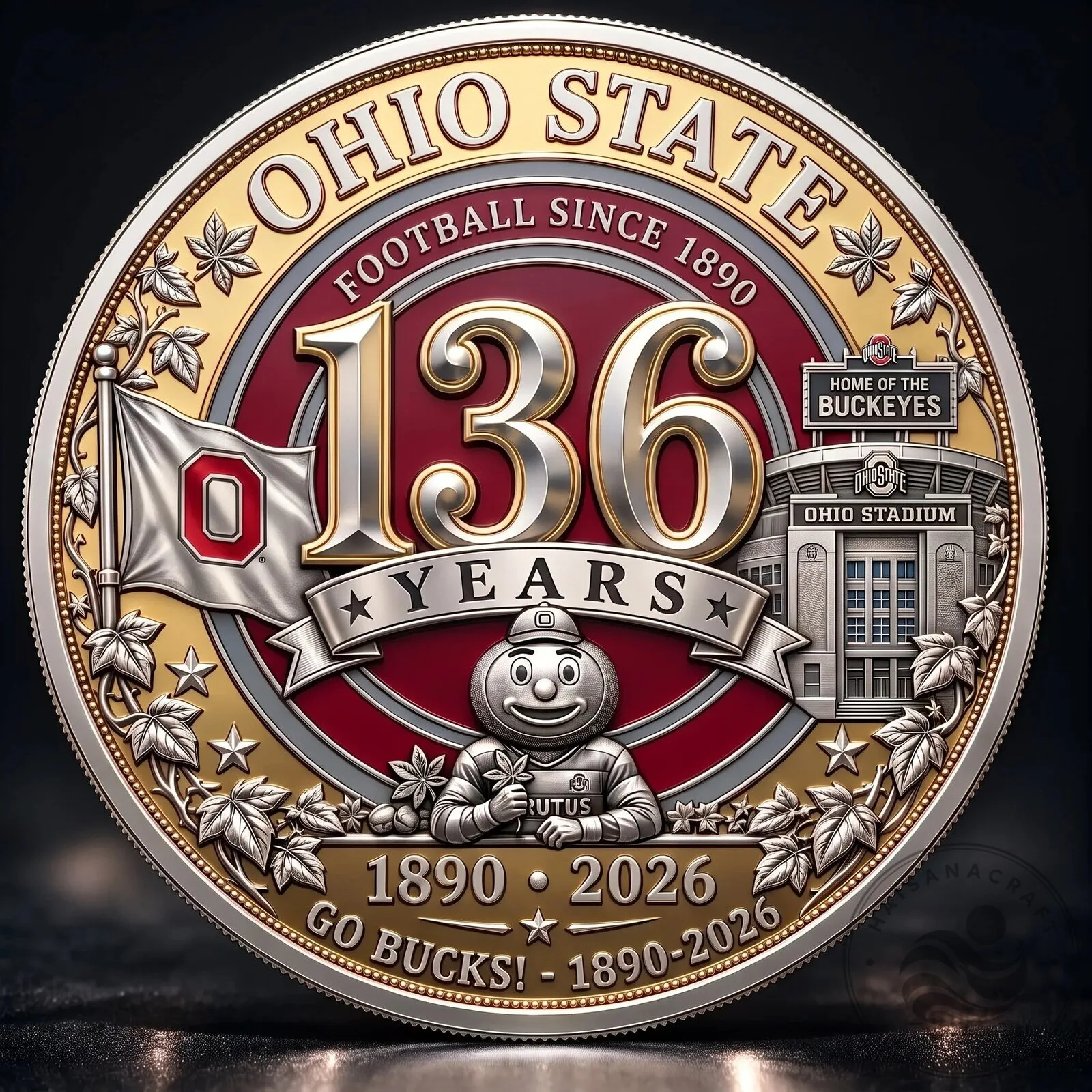 Ohio State Buckeyes 136th Anniversary Football Heritage Medallion Coin