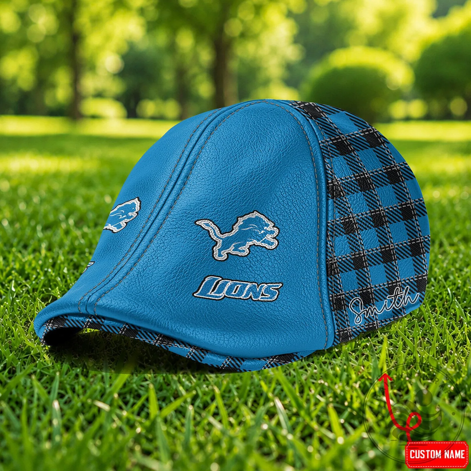 Detroit Lions NFL Blue Plaid Custom Name Ivy Cap Hat
