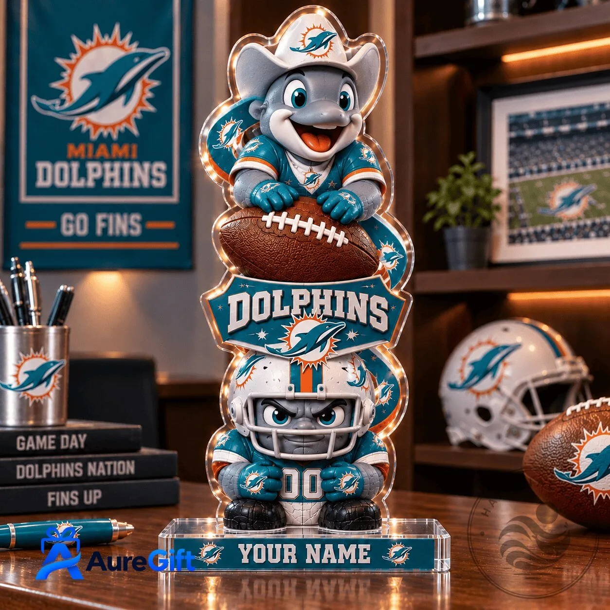 Miami Dolphins Football Team Mascot Personalized Acrylic Block Plaque