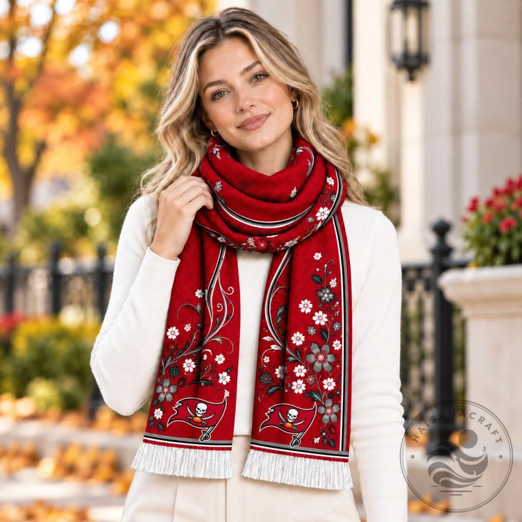 Tampa Bay Buccaneers Floral Pattern Red Scarf for Women Tampa Bay Buccaneers Floral Pattern Red Scarf for Women