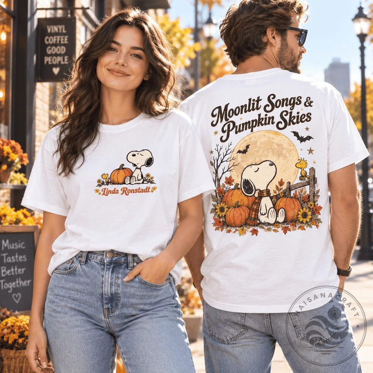 Linda Ronstadt Snoopy Moonlit Songs Pumpkin Skies Autumn Fall T-Shirt