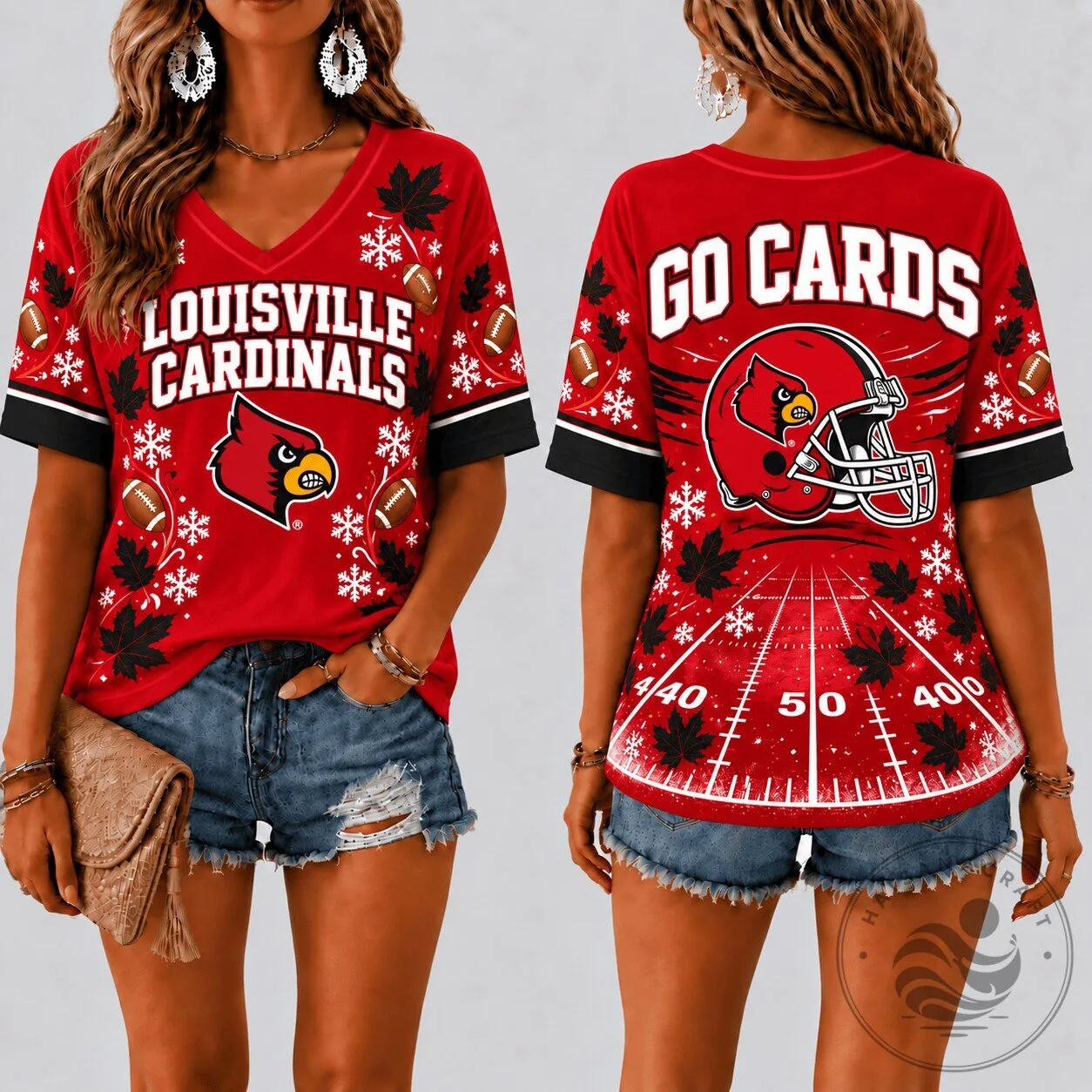Louisville Cardinals Football Fan V-Neck Short Sleeve T-Shirt for Women