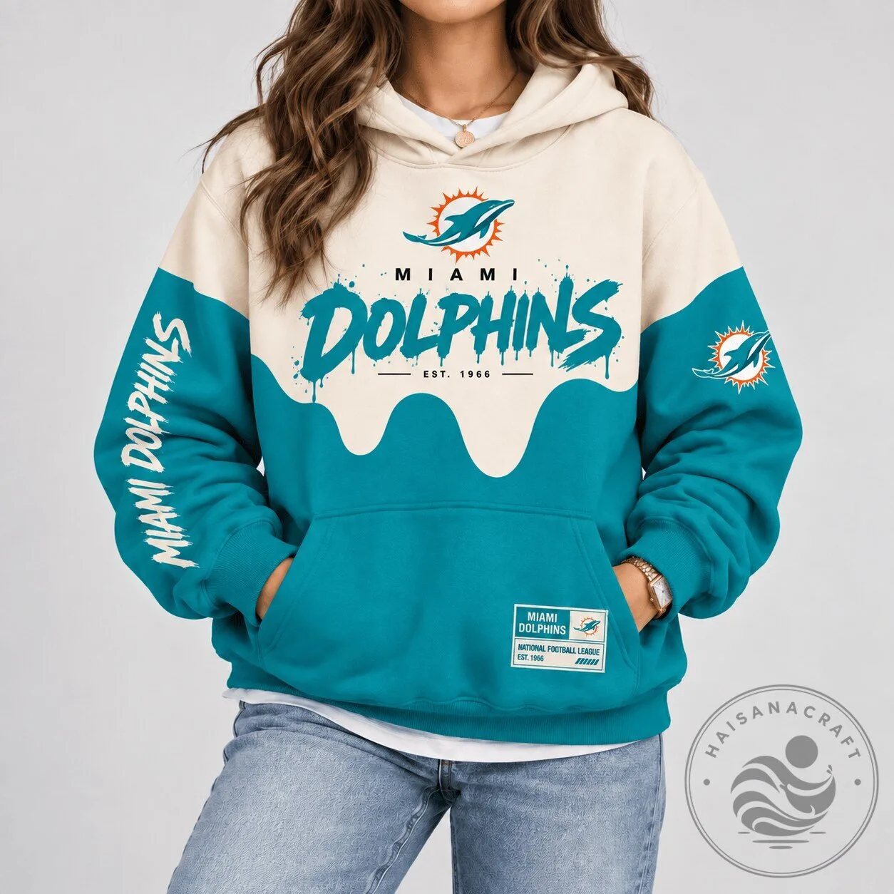 Miami Dolphins National Football League Paint Splatter Cream Hoodie