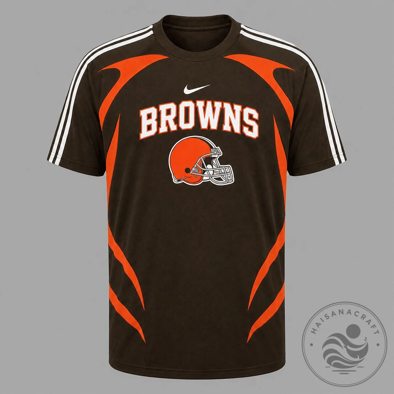 Cleveland Browns Football Team Brown and Orange Graphic Print T-Shirt
