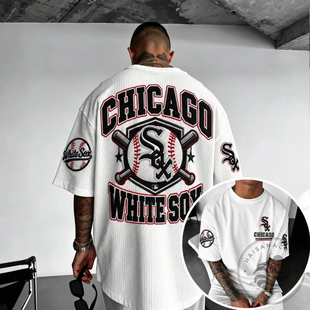Chicago White Sox Baseball Team Logo Oversized Ribbed Short-Sleeve T-Shirt Chicago White Sox Baseball Team Logo Oversized Ribbed Short-Sleeve T-Shirt