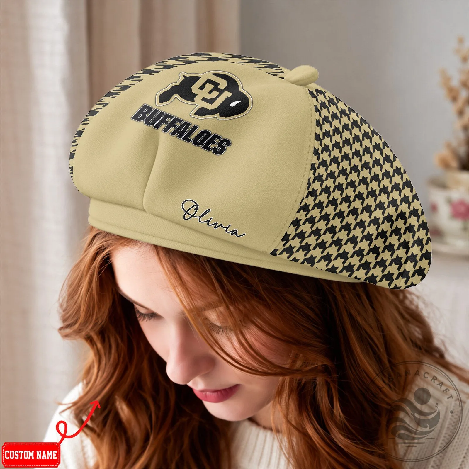 Colorado Buffaloes Houndstooth Custom Name Beret Cap Hat