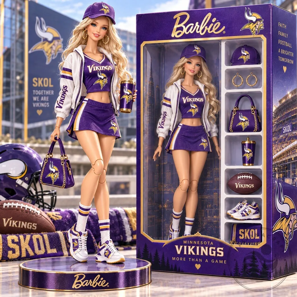 Minnesota Vikings Barbie Doll Collectible Figure with Team Apparel and Accessories 14 Minnesota Vikings Barbie Doll Collectible Figure with Team Apparel and Accessories