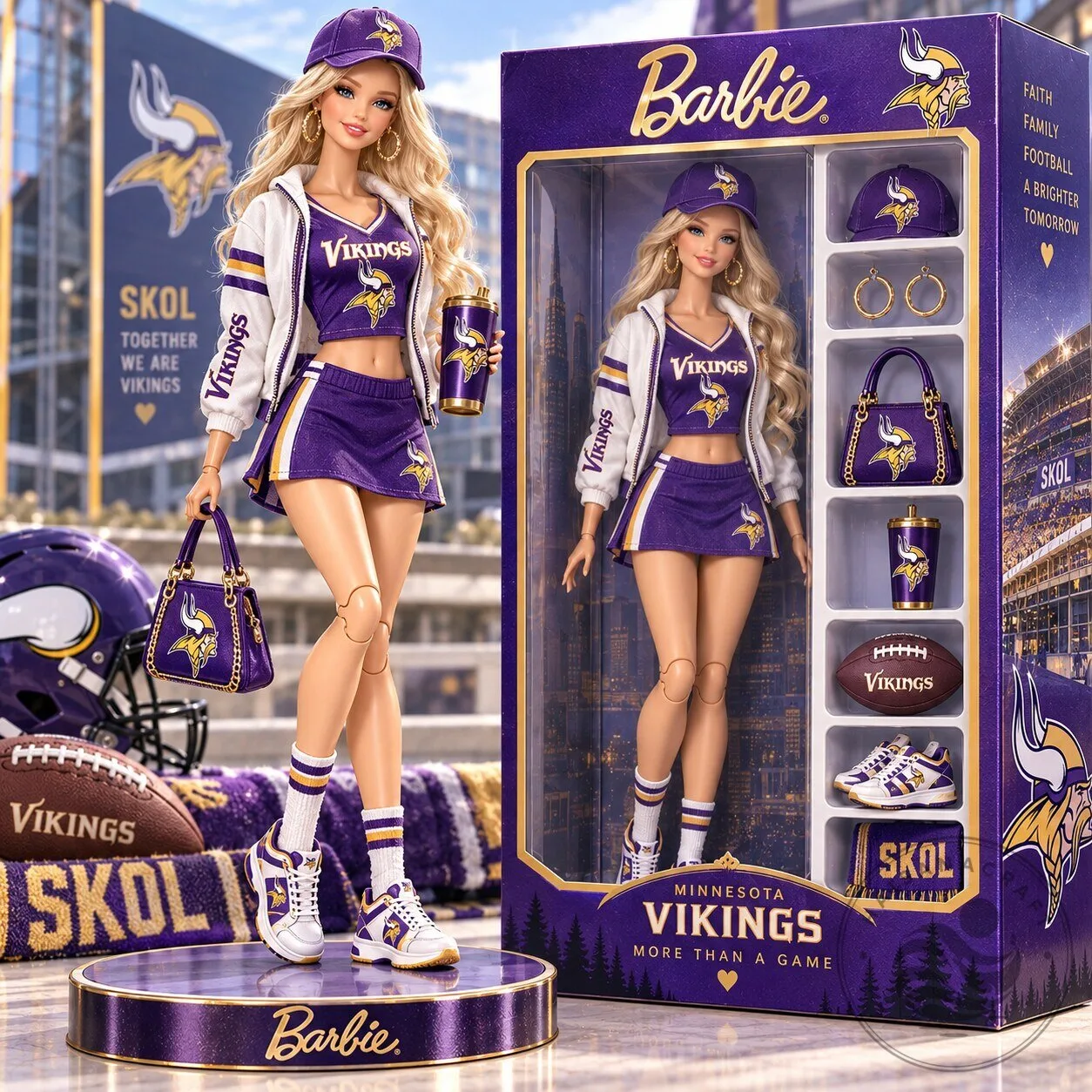 Minnesota Vikings Barbie Doll Collectible Figure with Team Apparel and Accessories