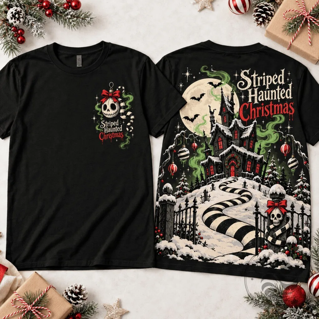 Striped Haunted Christmas Jack Skellington Halloween Holiday T-Shirt Striped Haunted Christmas Jack Skellington Halloween Holiday T-Shirt