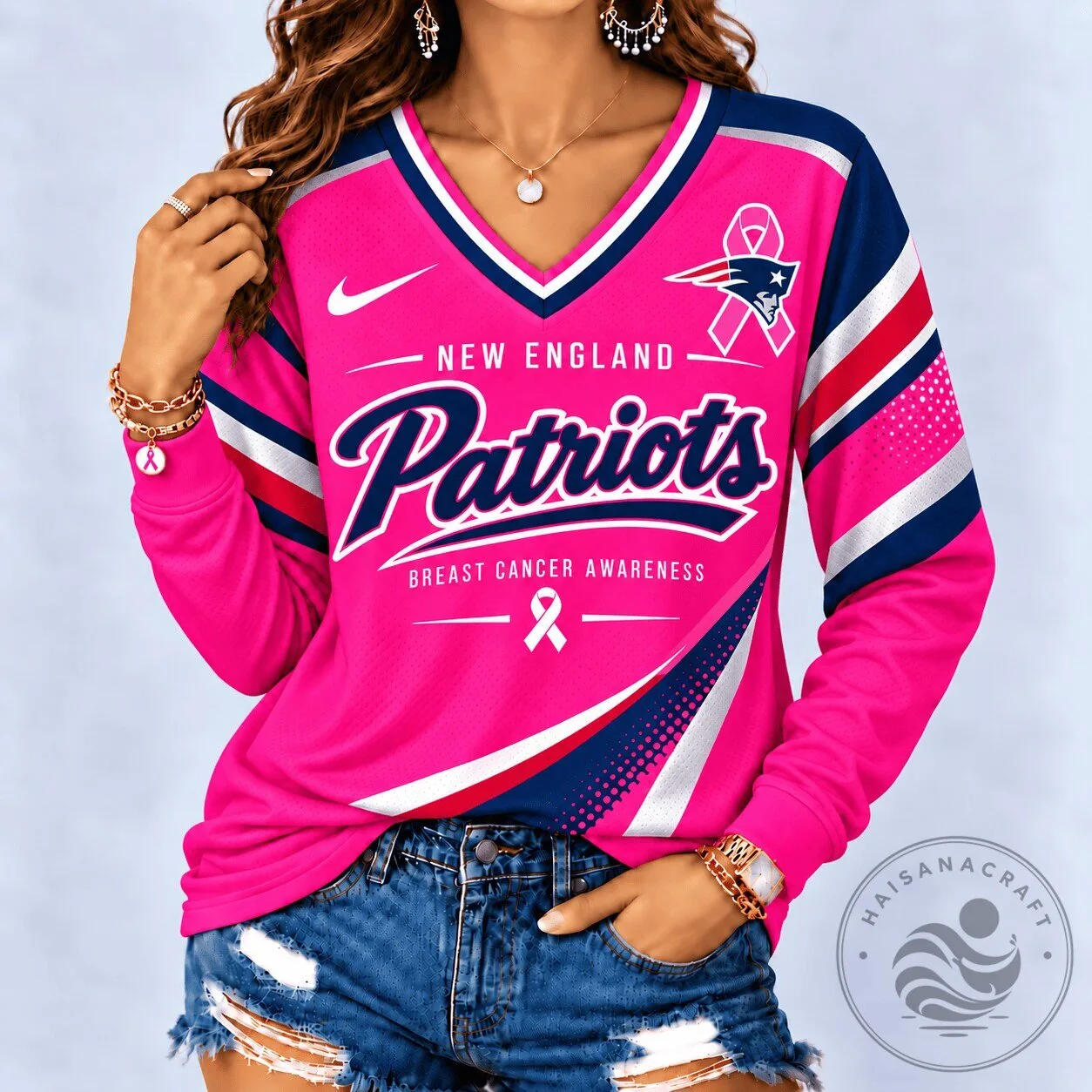 New England Patriots Breast Cancer Awareness Pink Long Sleeve Shirt