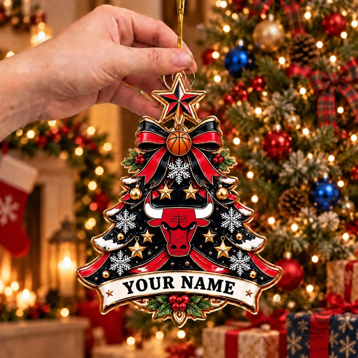 Chicago Bulls Basketball Team Christmas Tree Ornament Custom Name Decoration