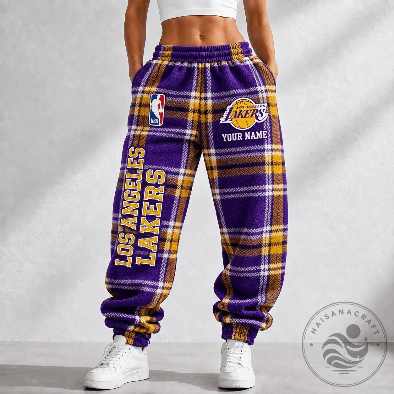 Los Angeles Lakers NBA Plaid Custom Name Jogger Pants