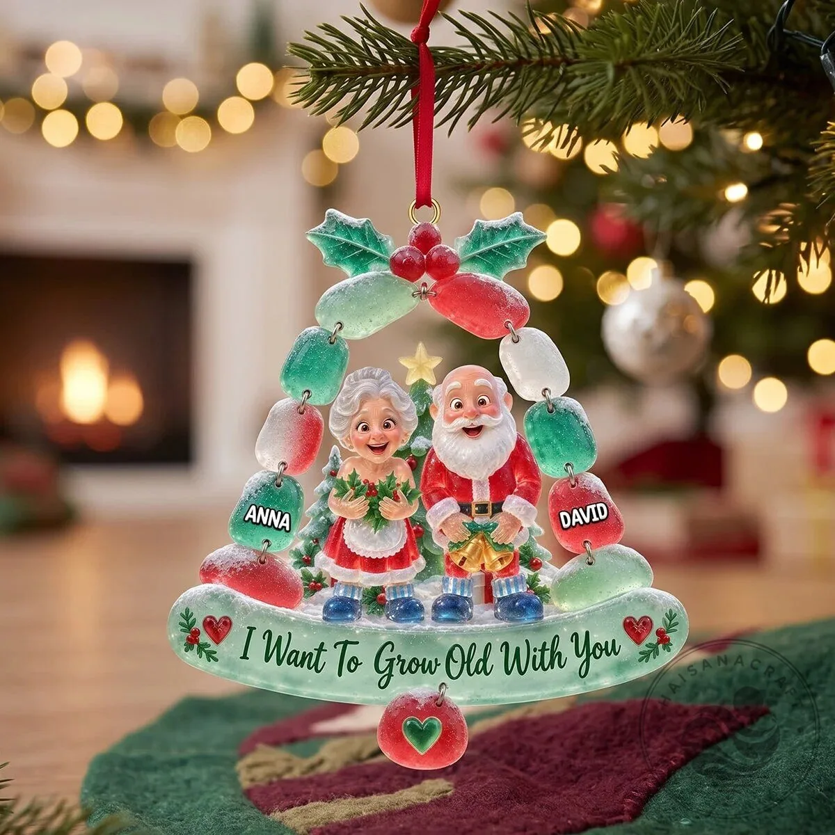 Personalized Christmas Couple Santa Claus and Mrs Claus Bell Ornament