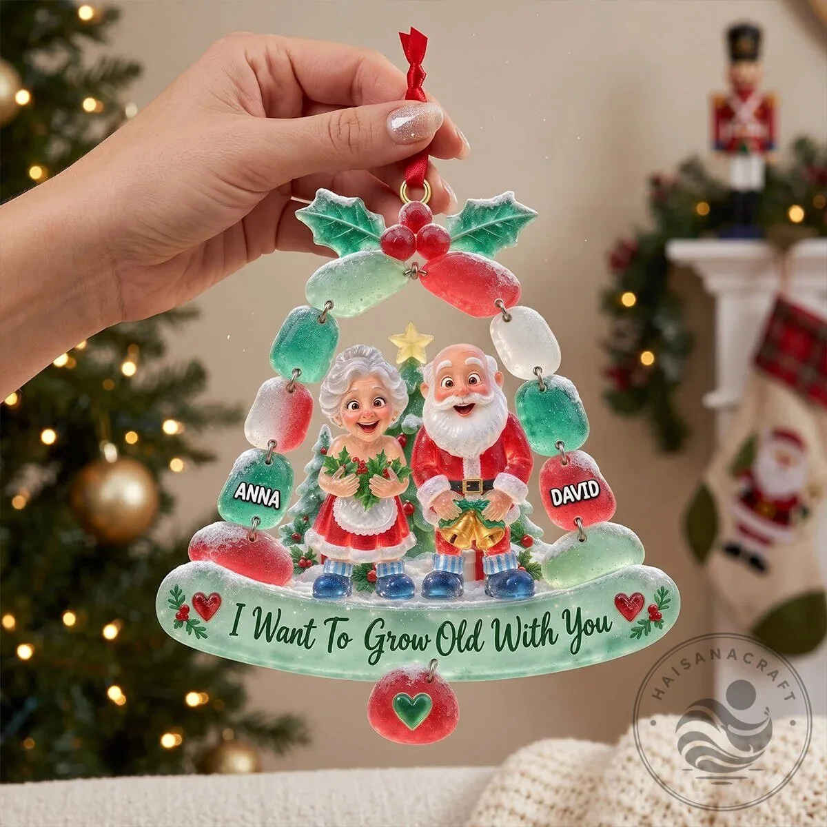 Personalized Christmas Couple Santa Claus and Mrs Claus Bell Ornament 13 Personalized Christmas Couple Santa Claus and Mrs Claus Bell Ornament
