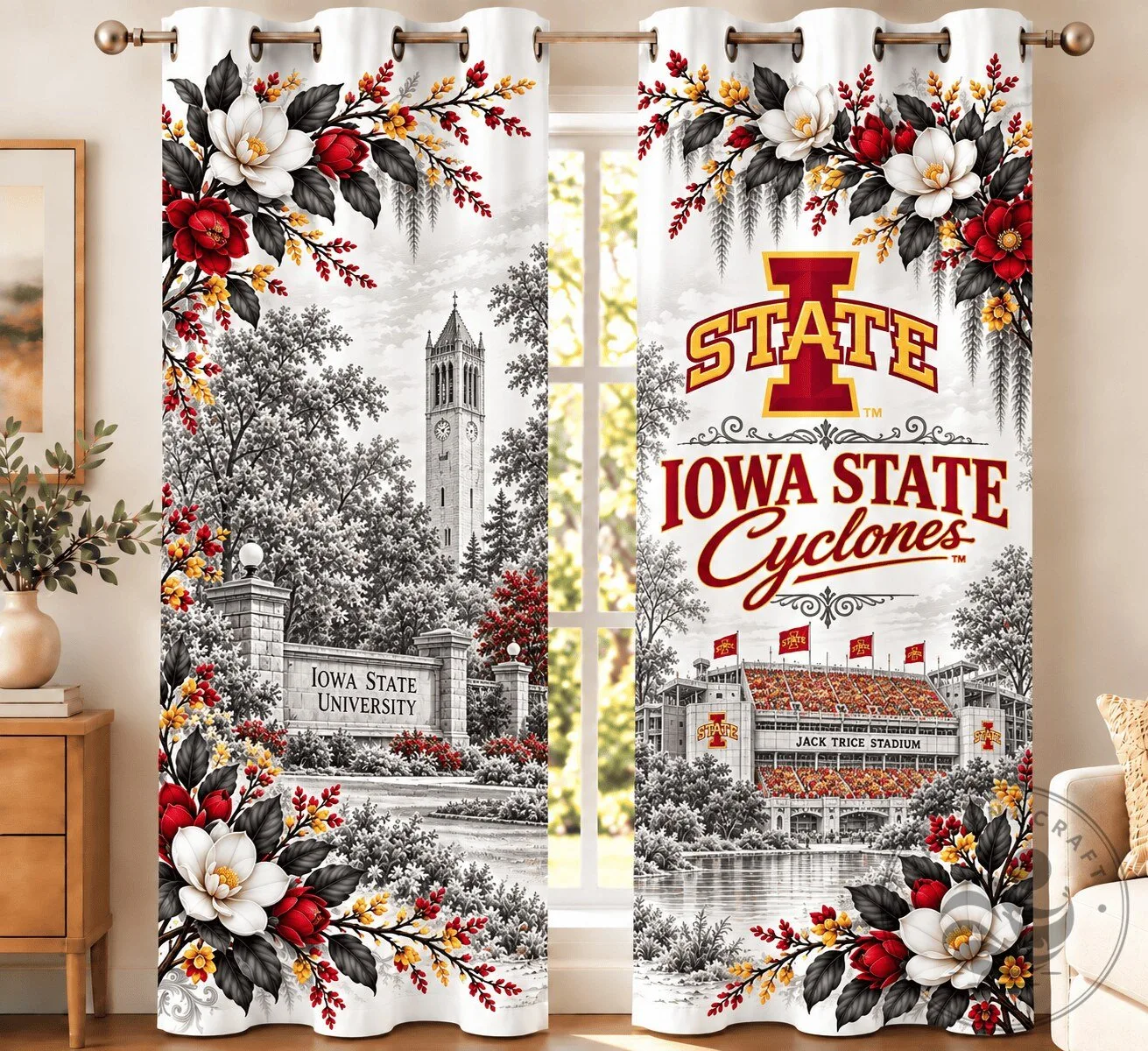 Iowa State Cyclones University Jack Trice Stadium Floral Window Curtain