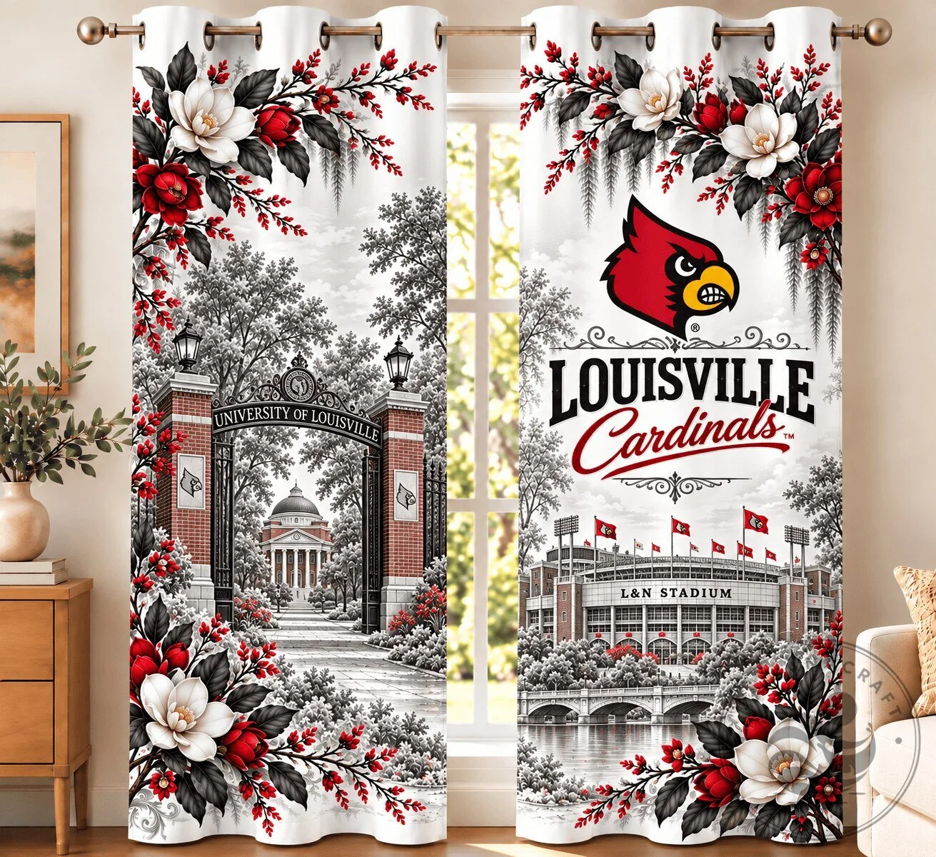 Louisville Cardinals Heritage Floral Team Spirit Window Curtain