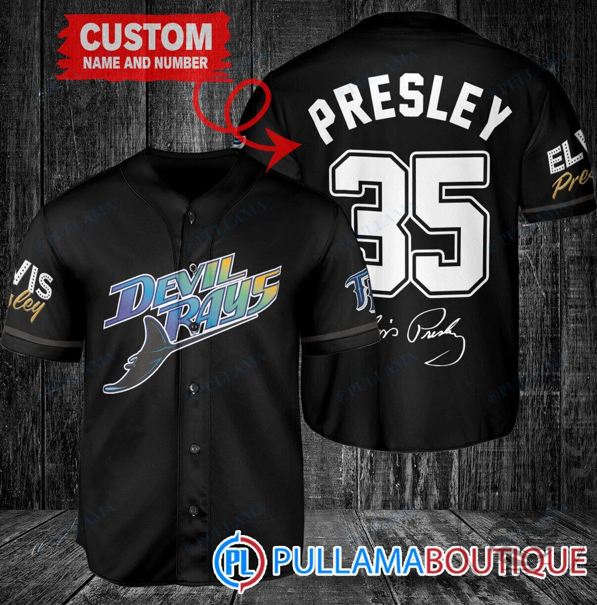 Tampa Bay Rays Baseball Elvis Presley Personalized Black Baseball Jersey
