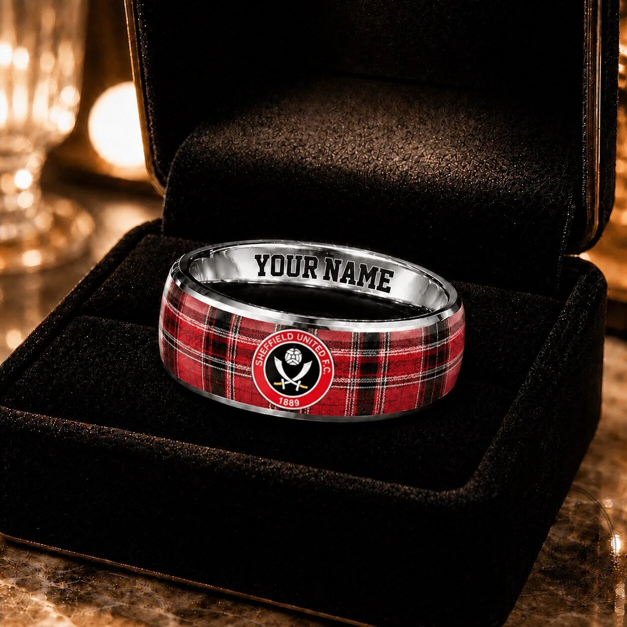 Sheffield United Football Club Plaid Pattern Custom Name Ring