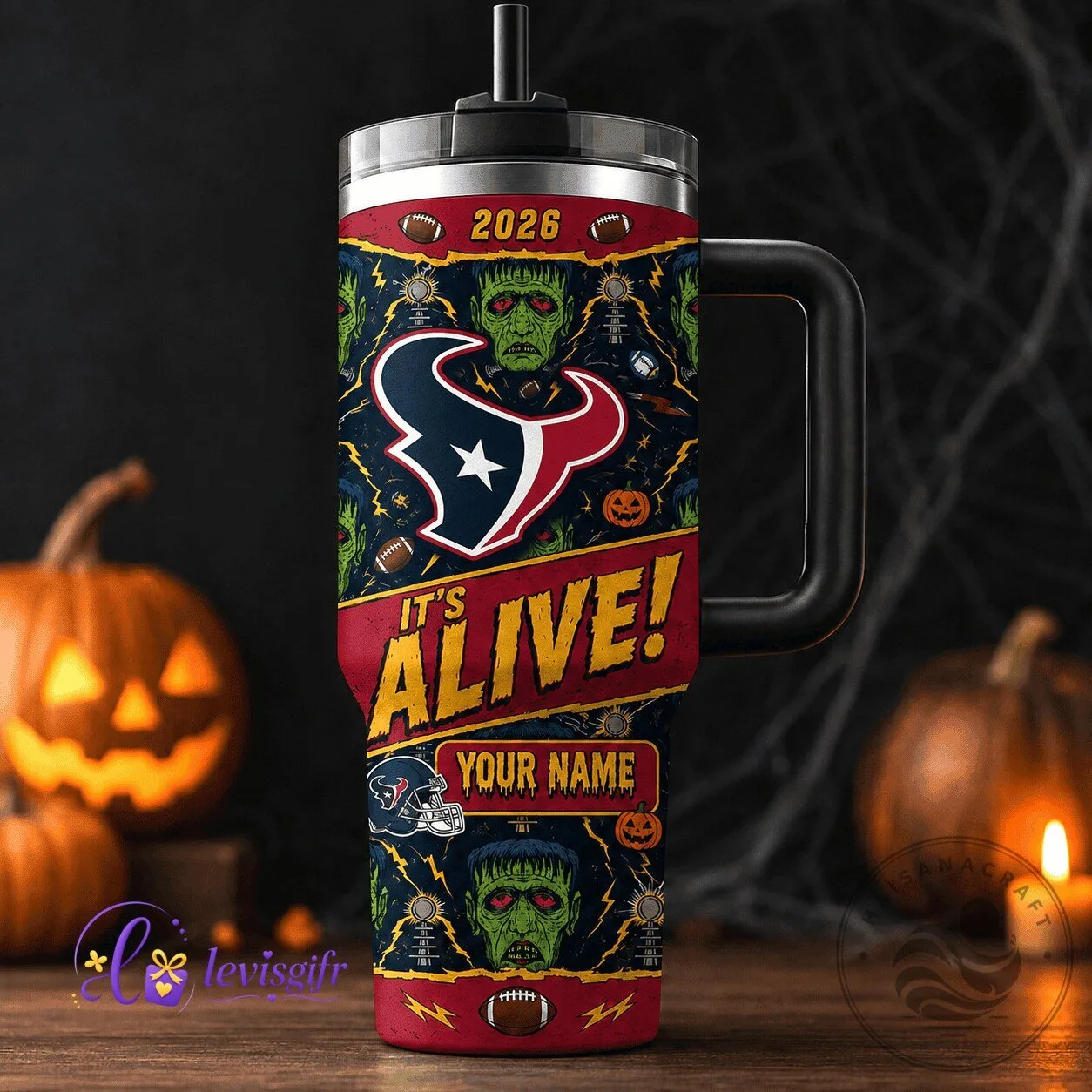 Houston Texans Halloween Frankenstein Monster Personalized Tumbler