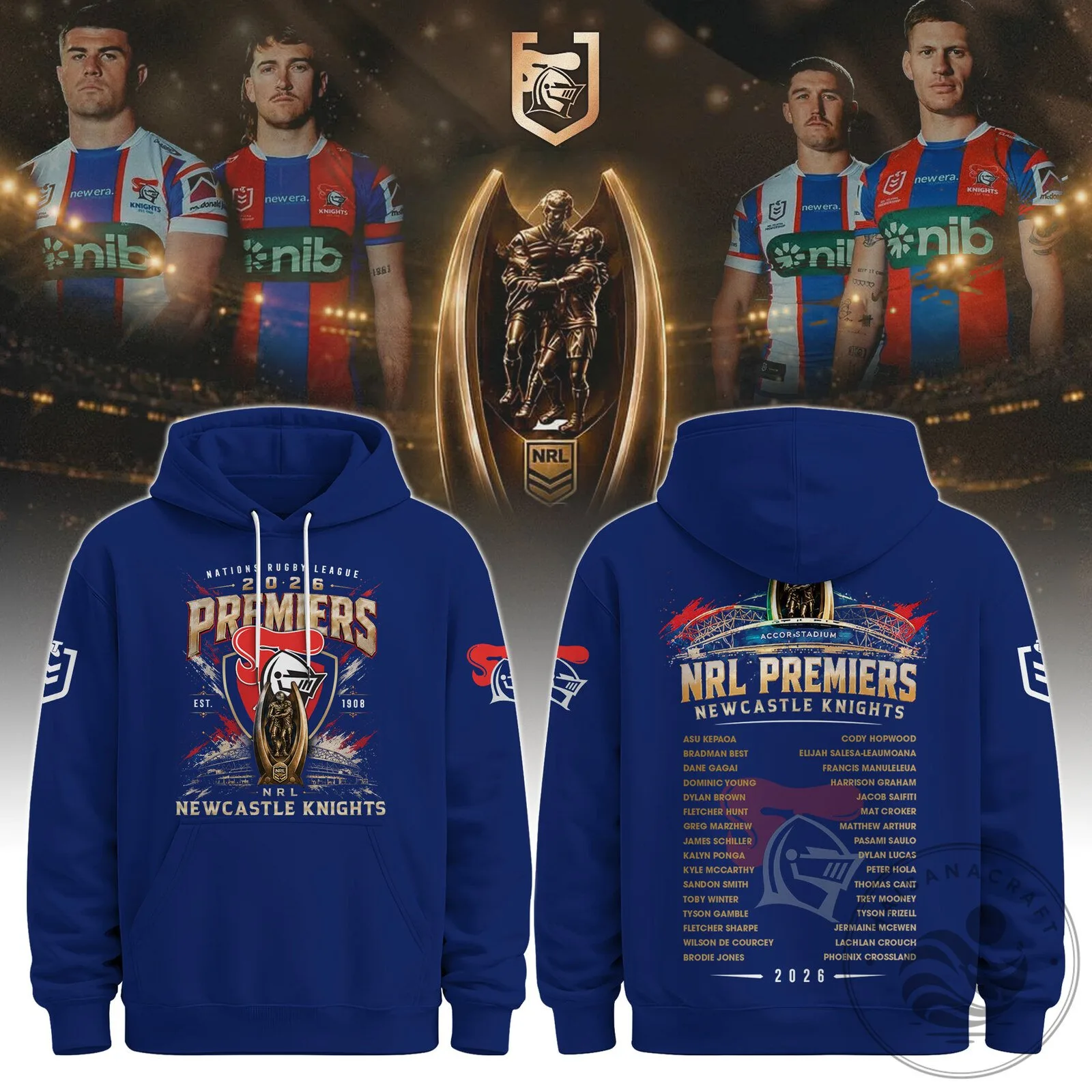 Newcastle Knights National Rugby League 2026 Premiers Hoodie
