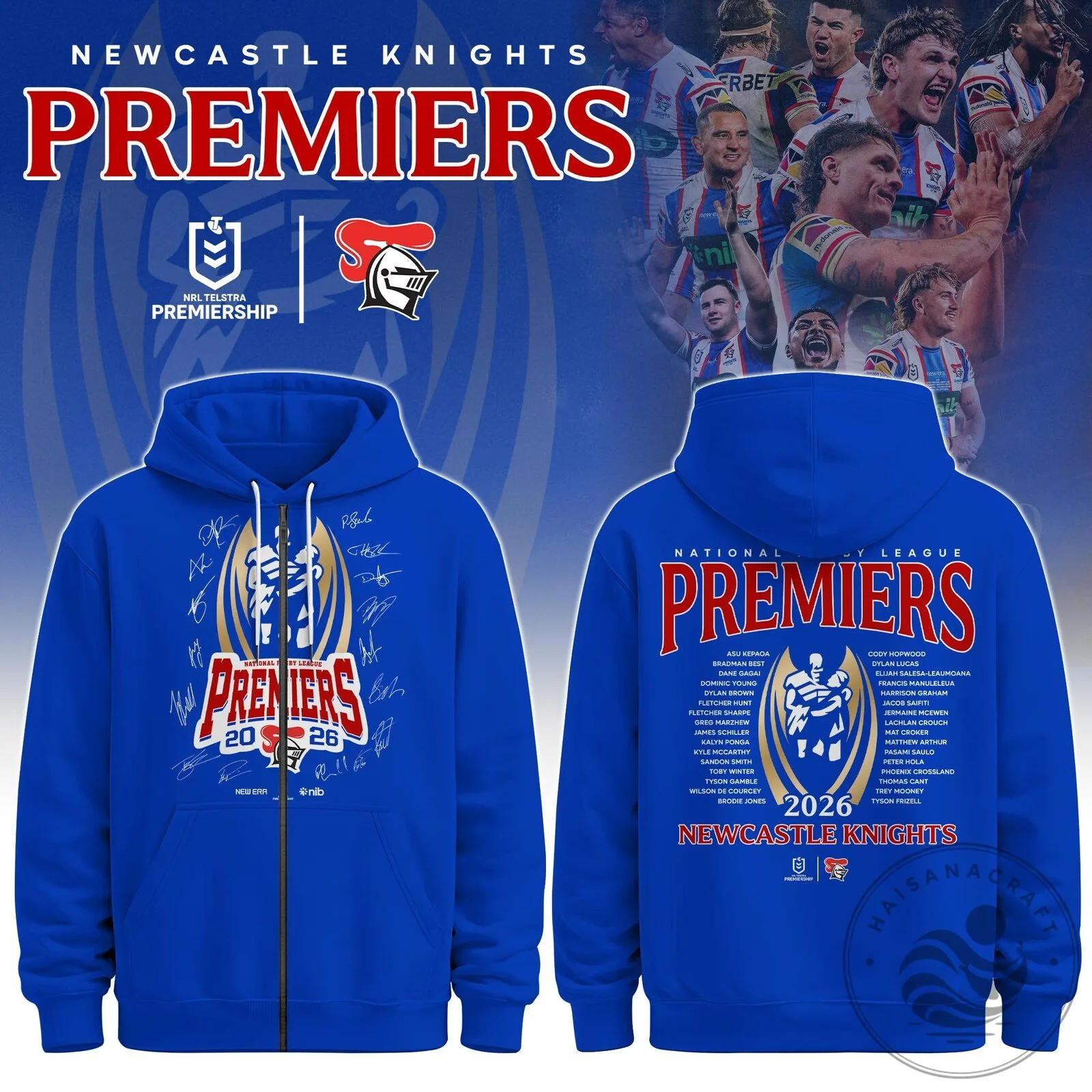 Newcastle Knights National Rugby League Premiers 2026 Team Roster Hoodie
