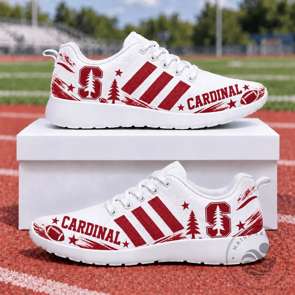 Stanford Cardinal White and Red Team Logo Casual Athletic Shoes