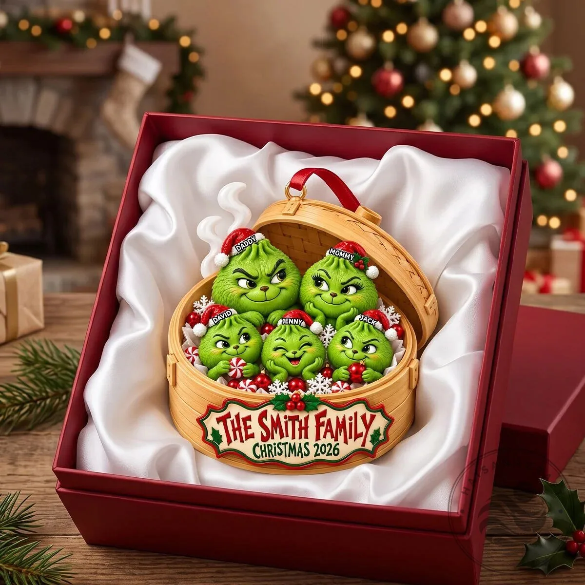 Grinch Family Christmas Ornament Personalized Steamed Dumpling Basket