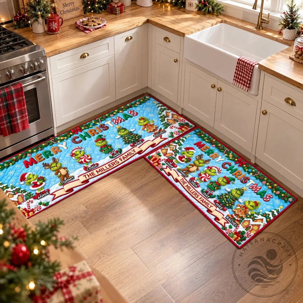Personalized Grinch Merry Christmas Kitchen Floor Mat Set Personalized Grinch Merry Christmas Kitchen Floor Mat Set