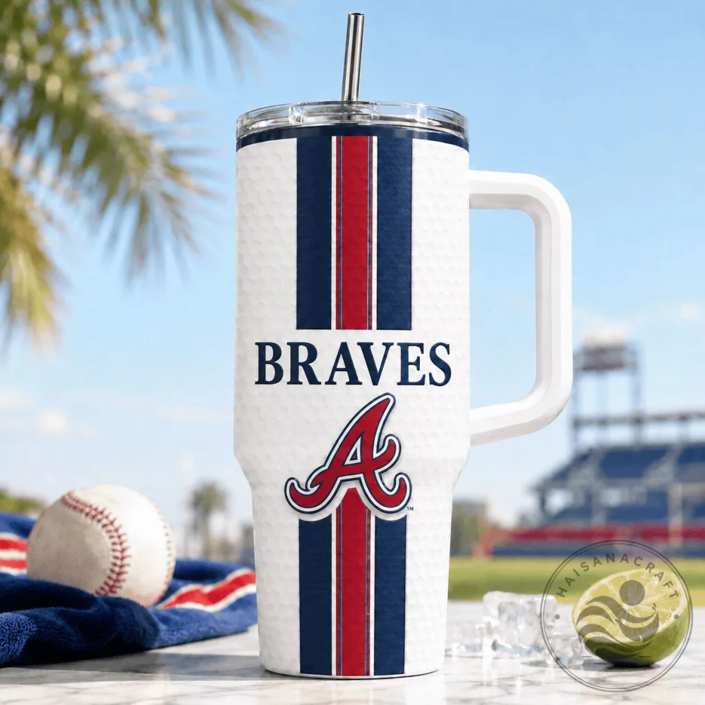 Atlanta Braves Baseball Team Striped Pattern Insulated Tumbler with Handle Atlanta Braves Baseball Team Striped Pattern Insulated Tumbler with Handle