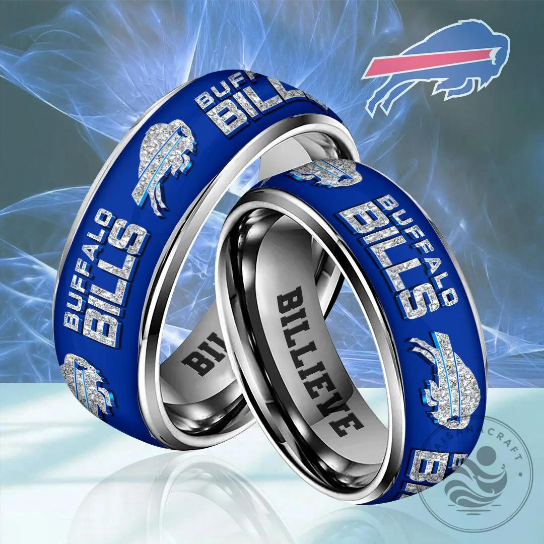 Buffalo Bills Blue and Silver Diamond Pattern Team Logo Ring 2 Buffalo Bills Blue and Silver Diamond Pattern Team Logo Ring