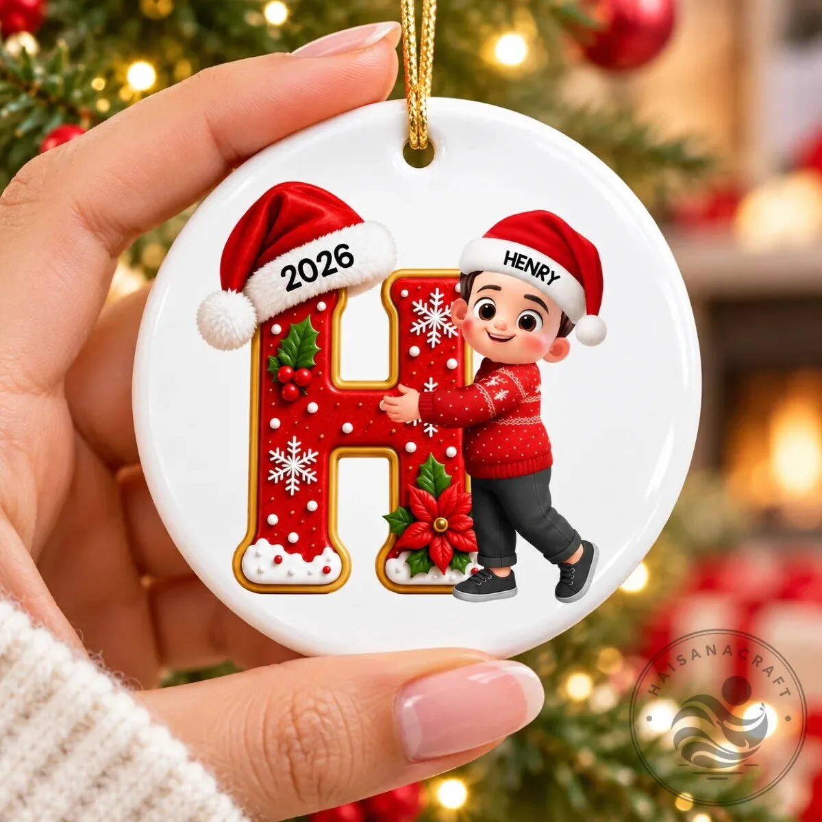 Personalized Christmas Initial Letter A Ornament with Cute Girl and Santa Hat 14 Personalized Christmas Initial Letter A Ornament with Cute Girl and Santa Hat