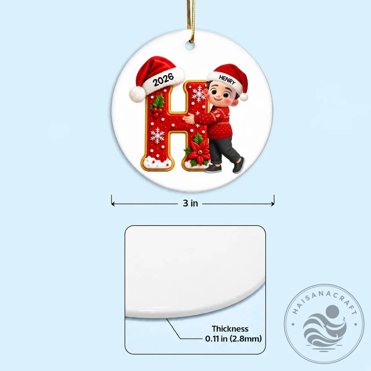 Personalized Christmas Initial Letter A Ornament with Cute Girl and Santa Hat 15 Personalized Christmas Initial Letter A Ornament with Cute Girl and Santa Hat