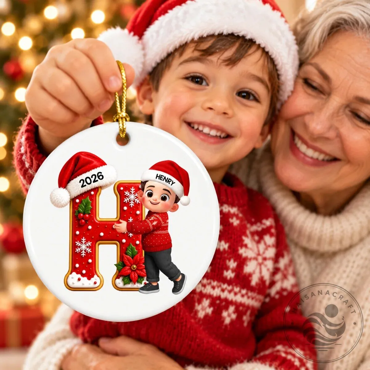 Personalized Christmas Initial Letter A Ornament with Cute Girl and Santa Hat 17 Personalized Christmas Initial Letter A Ornament with Cute Girl and Santa Hat
