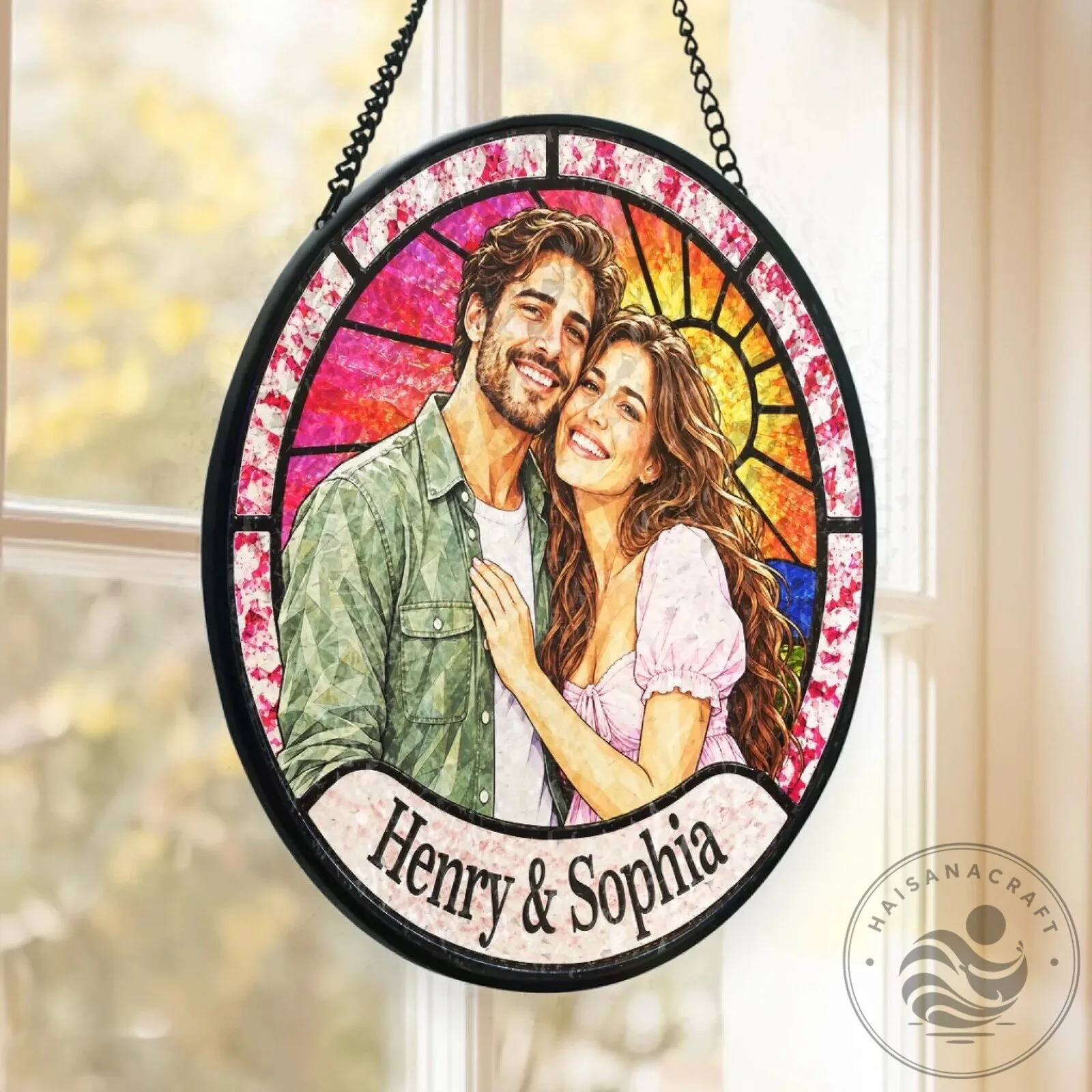 Personalized Couple Portrait Stained Glass Window Hanging Suncatcher 6 Personalized Couple Portrait Stained Glass Window Hanging Suncatcher